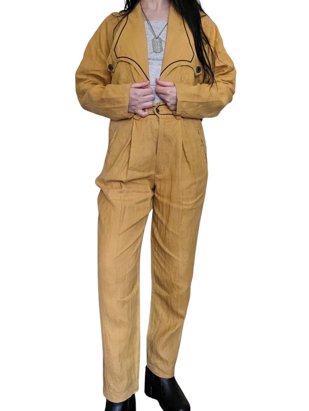 vintage 1980s yellow cropped jacket with trousers